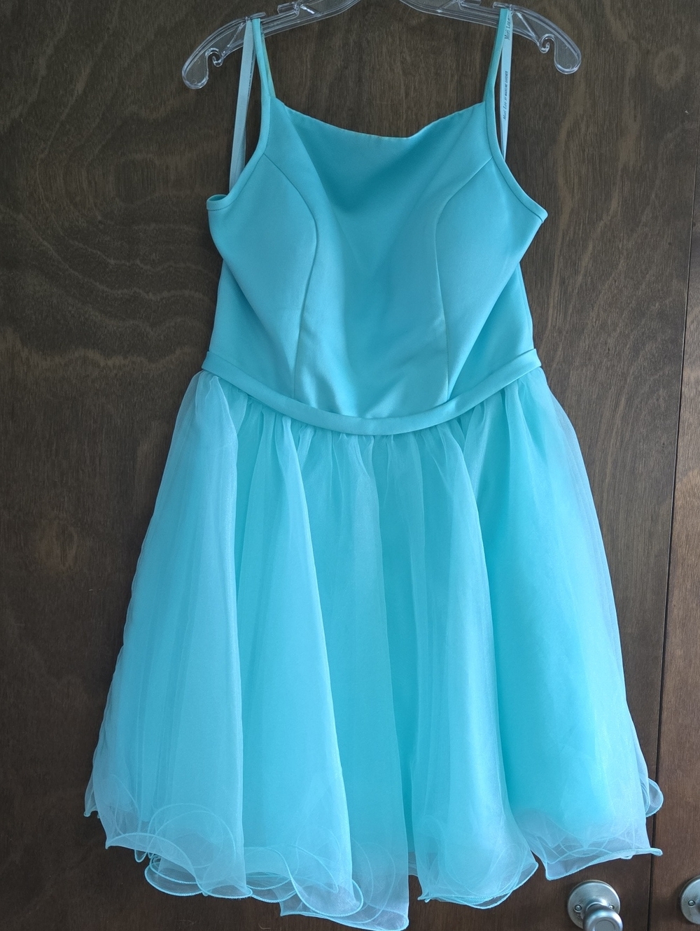 Aqua Spaghetti-Strap Tulle Prom Dress